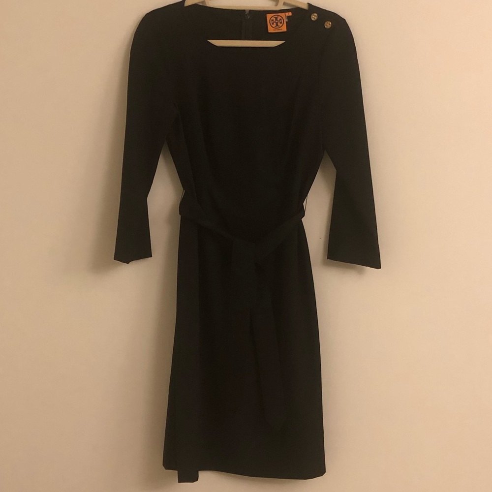 Tory Burch tie waist dress in black.